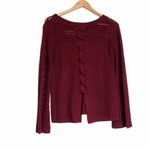 Flying Tomato Burgundy Open Knit Sweater Lace Up